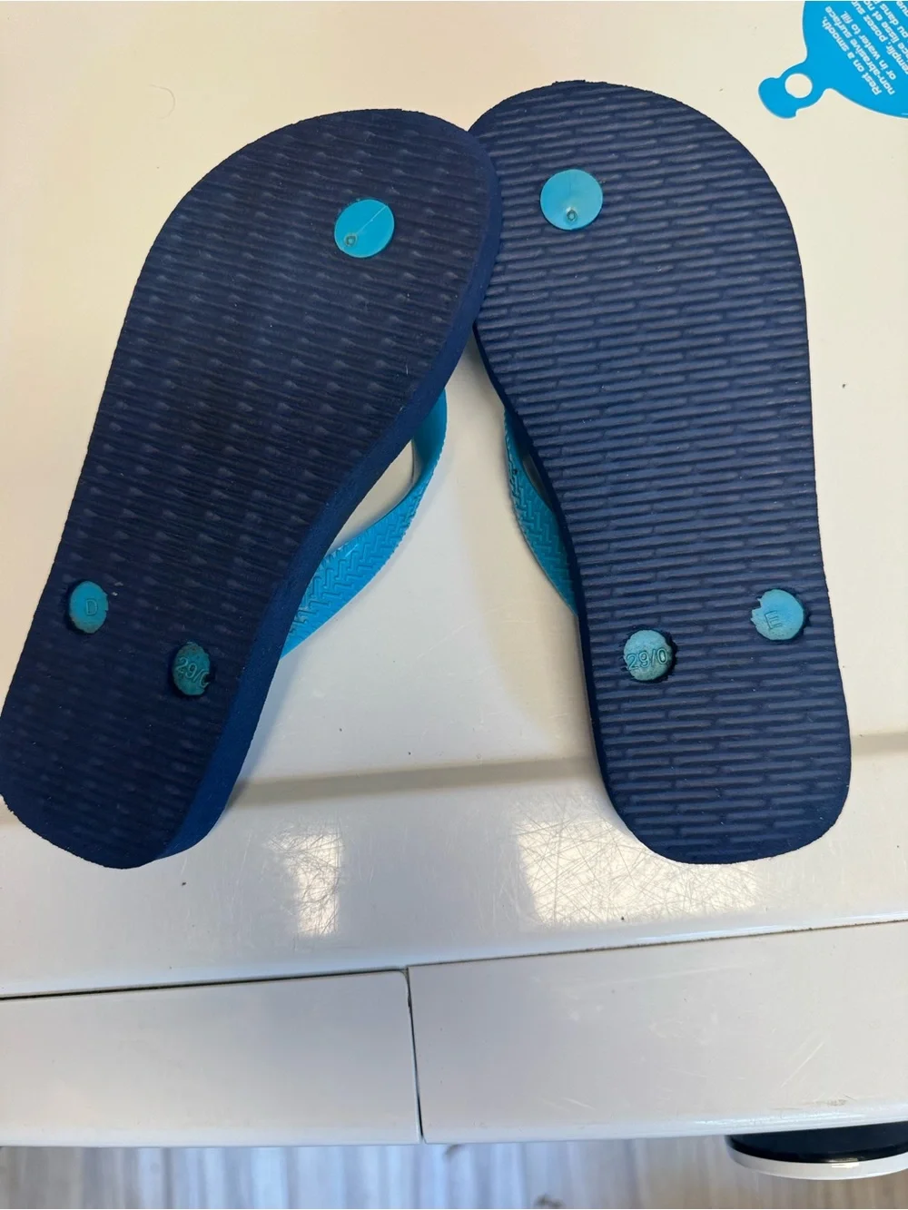 Havaianas Kids Navy Flip Flops with Teal Straps size youth 13-1 BR/EU 29-30